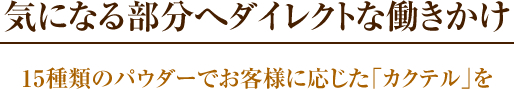 気になる部分へダイレクトな働きかけ 15種類のパウダーでお客様に応じた「カクテル」を